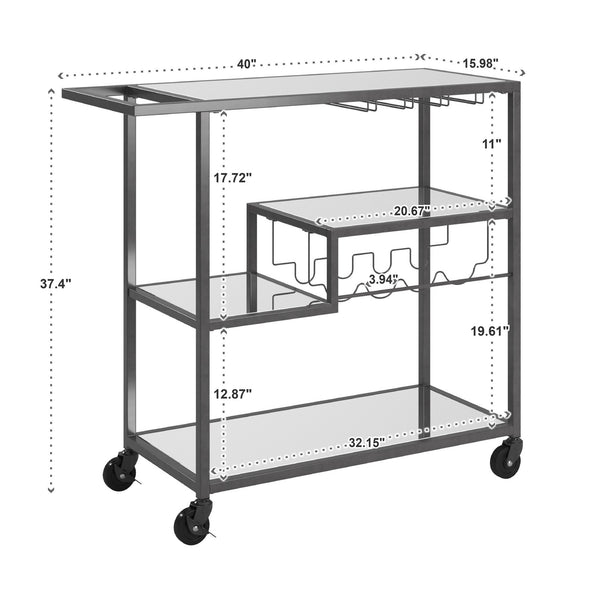 Aleena Mirrored Bar Cart with Wine Rack Glass Shelves and Rolling Stemware Storage