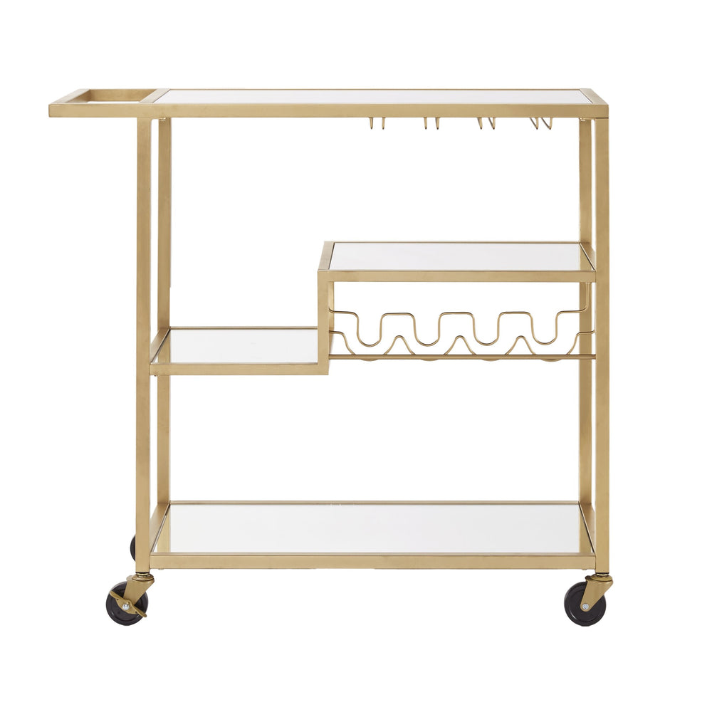 Homelegance Aleena Mirrored Bar Cart with Wine Rack Glass Shelves and Rolling Stemware Storage Champagne Gold / Mirror E616BS-07MR