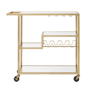 Homelegance Aleena Mirrored Bar Cart with Wine Rack Glass Shelves and Rolling Stemware Storage Champagne Gold / Mirror E616BS-07MR