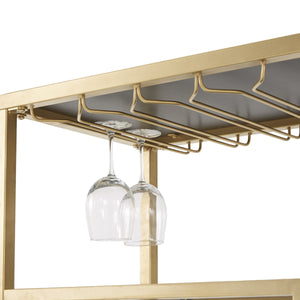 Aleena Mirrored Bar Cart with Wine Rack Glass Shelves and Rolling Stemware Storage