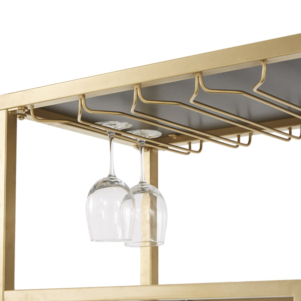 Aleena Mirrored Bar Cart with Wine Rack Glass Shelves and Rolling Stemware Storage