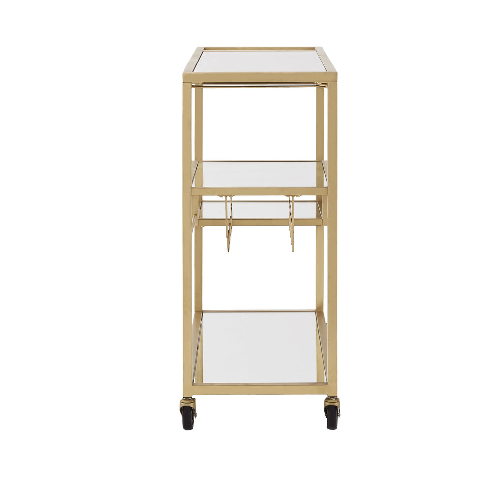 Homelegance Aleena Mirrored Bar Cart with Wine Rack Glass Shelves and Rolling Stemware Storage Champagne Gold / Mirror E616BS-07MR