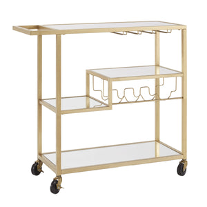 Aleena Mirrored Bar Cart with Wine Rack Glass Shelves and Rolling Stemware Storage