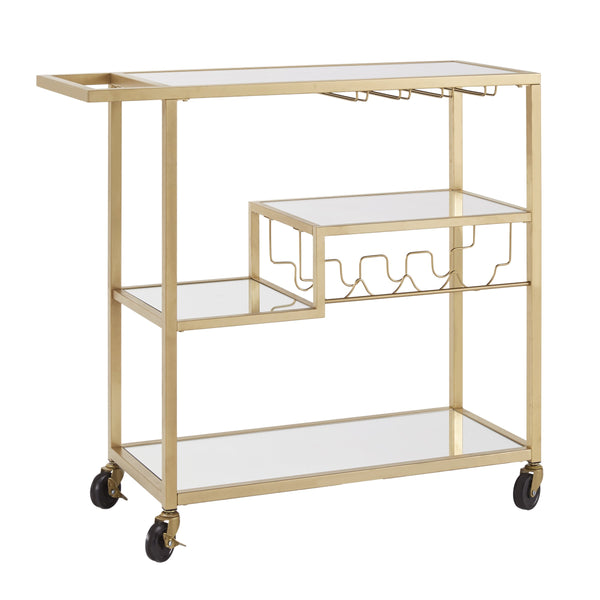Aleena Mirrored Bar Cart with Wine Rack Glass Shelves and Rolling Stemware Storage