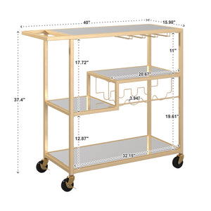 Aleena Mirrored Bar Cart with Wine Rack Glass Shelves and Rolling Stemware Storage