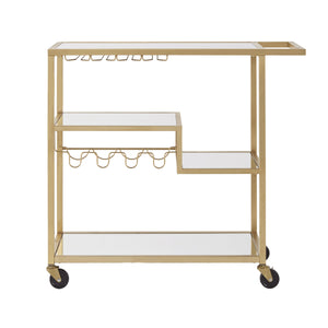 Aleena Mirrored Bar Cart with Wine Rack Glass Shelves and Rolling Stemware Storage