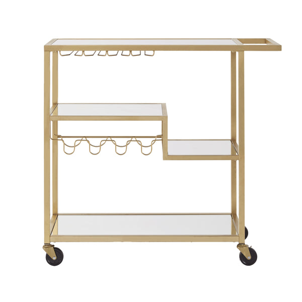 Aleena Mirrored Bar Cart with Wine Rack Glass Shelves and Rolling Stemware Storage