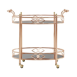 Homelegance Glam Two Tier Rose Gold Bar Cart with Mirrored Glass and Bottle Storage E619GD-07BK