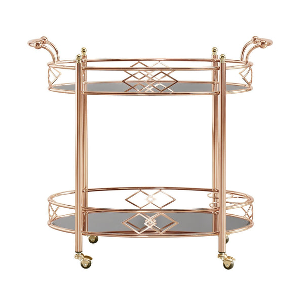 Homelegance Glam Two Tier Rose Gold Bar Cart with Mirrored Glass and Bottle Storage E619GD-07BK