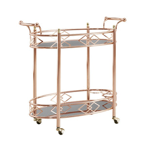 Glam Two Tier Rose Gold Bar Cart with Mirrored Glass and Bottle Storage