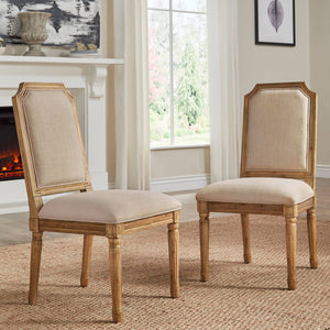 Amadell Arched Back Upholstered Rubberwood Dining Chair Set of Two Linen Fabric