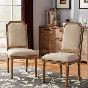 Amadell Arched Back Upholstered Rubberwood Dining Chair Set of Two Linen Fabric
