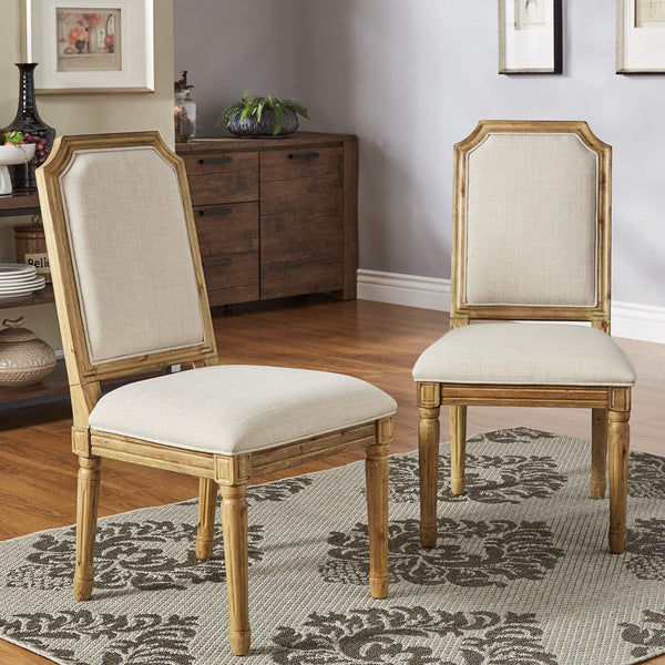 Amadell Arched Back Upholstered Rubberwood Dining Chair Set of Two Linen Fabric