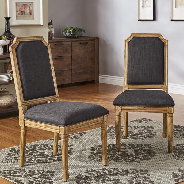Amadell Arched Back Upholstered Rubberwood Dining Chair Set of Two Linen Fabric