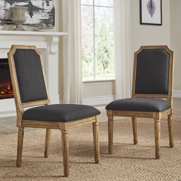 Amadell Arched Back Upholstered Rubberwood Dining Chair Set of Two Linen Fabric