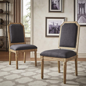 Amadell Arched Back Upholstered Rubberwood Dining Chair Set of Two Linen Fabric