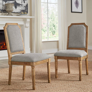 Amadell Arched Back Upholstered Rubberwood Dining Chair Set of Two Linen Fabric