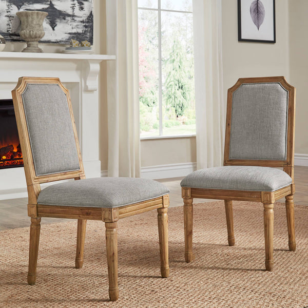 Amadell Arched Back Upholstered Rubberwood Dining Chair Set of Two Linen Fabric