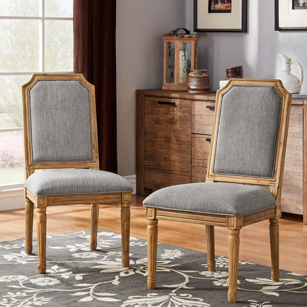 Amadell Arched Back Upholstered Rubberwood Dining Chair Set of Two Linen Fabric