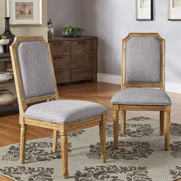 Amadell Arched Back Upholstered Rubberwood Dining Chair Set of Two Linen Fabric