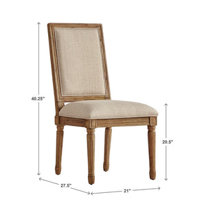 Amadell Linen Upholstered Dining Chairs Set of 2 with Carved Rubberwood Legs