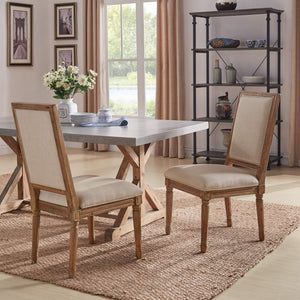 Amadell Linen Upholstered Dining Chairs Set of 2 with Carved Rubberwood Legs