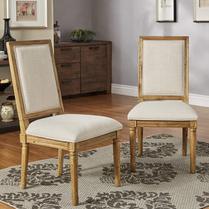Amadell Linen Upholstered Dining Chairs Set of 2 with Carved Rubberwood Legs