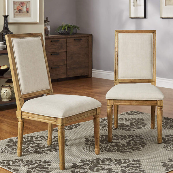 Amadell Linen Upholstered Dining Chairs Set of 2 with Carved Rubberwood Legs