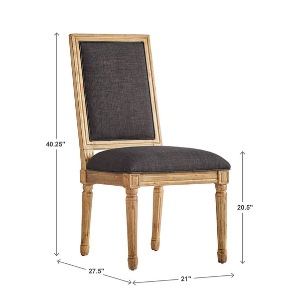 Amadell Linen Upholstered Dining Chairs Set of 2 with Carved Rubberwood Legs