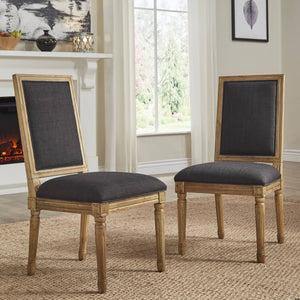 Amadell Linen Upholstered Dining Chairs Set of 2 with Carved Rubberwood Legs