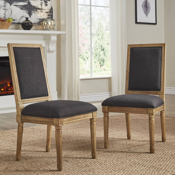 Amadell Linen Upholstered Dining Chairs Set of 2 with Carved Rubberwood Legs