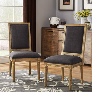 Amadell Linen Upholstered Dining Chairs Set of 2 with Carved Rubberwood Legs