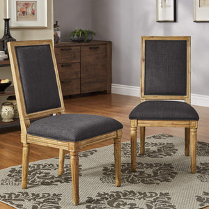 Amadell Linen Upholstered Dining Chairs Set of 2 with Carved Rubberwood Legs