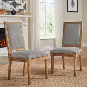 Amadell Linen Upholstered Dining Chairs Set of 2 with Carved Rubberwood Legs