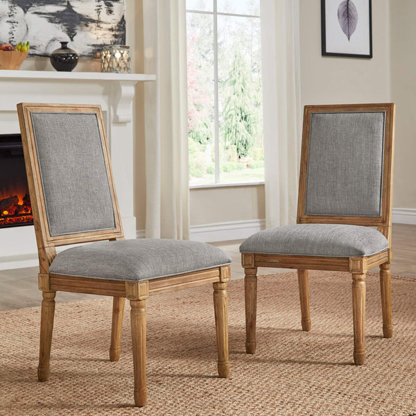 Amadell Linen Upholstered Dining Chairs Set of 2 with Carved Rubberwood Legs