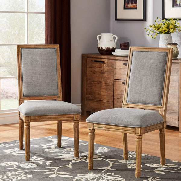 Amadell Linen Upholstered Dining Chairs Set of 2 with Carved Rubberwood Legs
