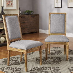 Amadell Linen Upholstered Dining Chairs Set of 2 with Carved Rubberwood Legs