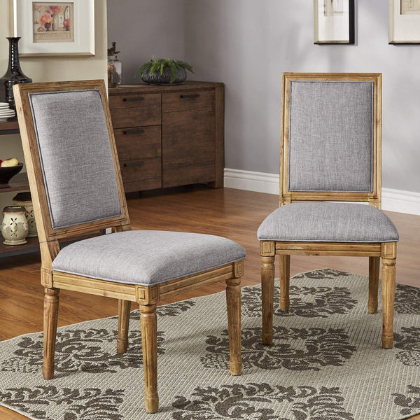 Amadell Linen Upholstered Dining Chairs Set of 2 with Carved Rubberwood Legs