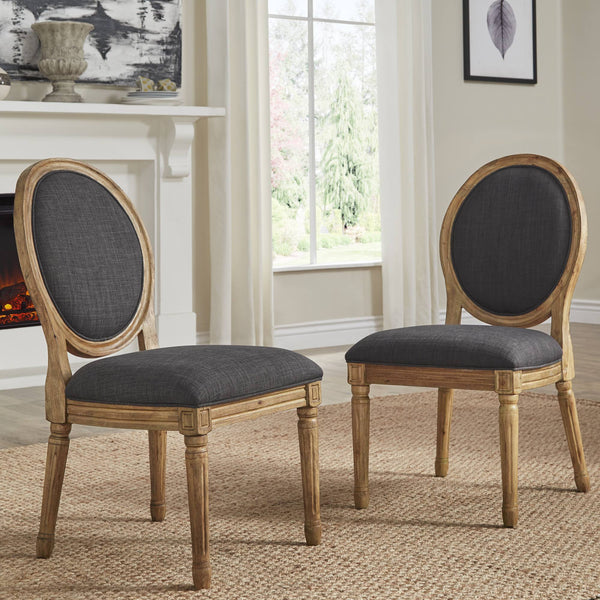 Amadell Round Back Upholstered Rubberwood Dining Chair Set for Farmhouse Interiors