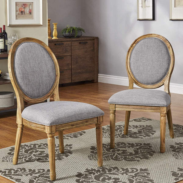 Amadell Round Back Upholstered Rubberwood Dining Chair Set for Farmhouse Interiors
