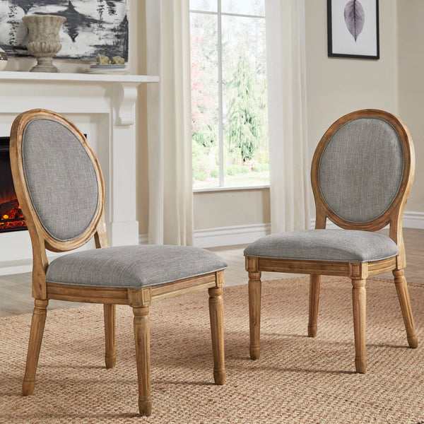 Amadell Round Back Upholstered Rubberwood Dining Chair Set for Farmhouse Interiors
