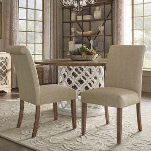 Barelli Linen Upholstered Roll Back Dining Chair with Distressed Wood Legs