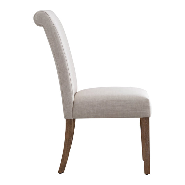 Barelli Linen Upholstered Roll Back Dining Chair with Distressed Wood Legs