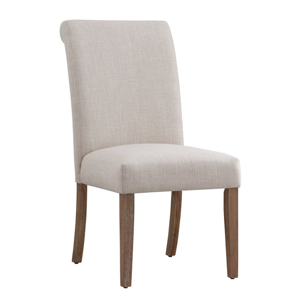Barelli Linen Upholstered Roll Back Dining Chair with Distressed Wood Legs