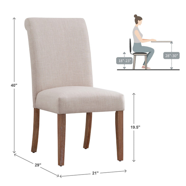 Barelli Linen Upholstered Roll Back Dining Chair with Distressed Wood Legs