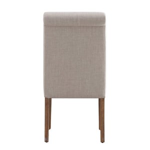Barelli Linen Upholstered Roll Back Dining Chair with Distressed Wood Legs