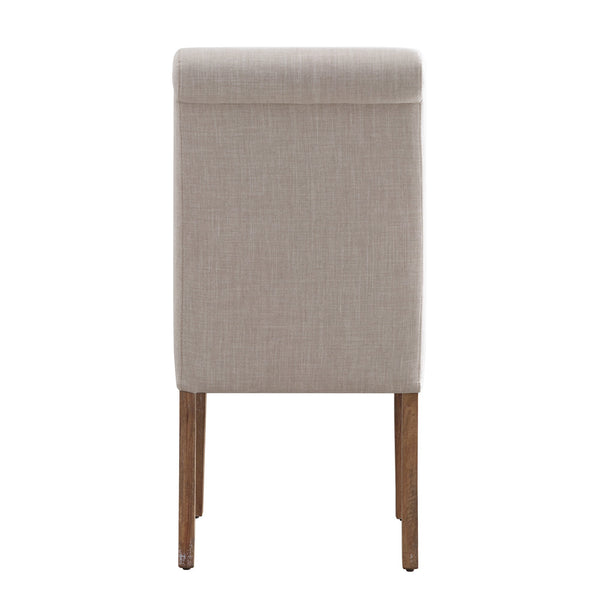 Barelli Linen Upholstered Roll Back Dining Chair with Distressed Wood Legs