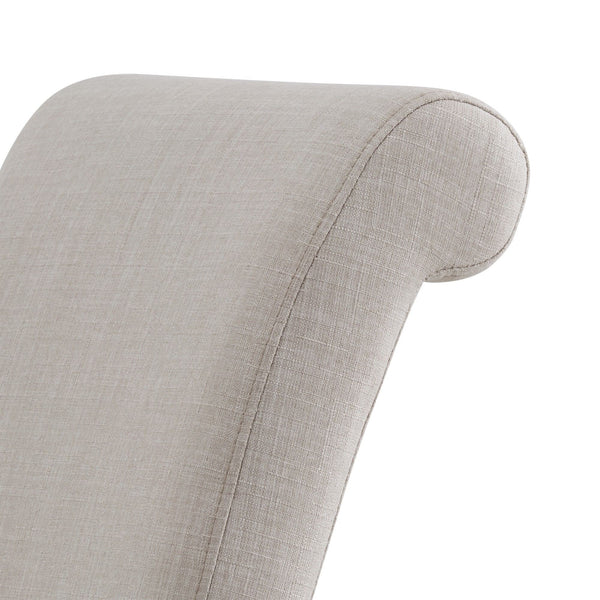 Barelli Linen Upholstered Roll Back Dining Chair with Distressed Wood Legs