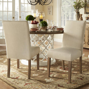 Barelli Linen Upholstered Dining Chair Set Farmhouse Hardwood Frame Pair