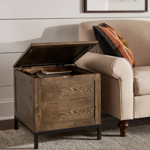 Wynn Trunk Style Oak End Table with Hidden Storage and Serving Tray